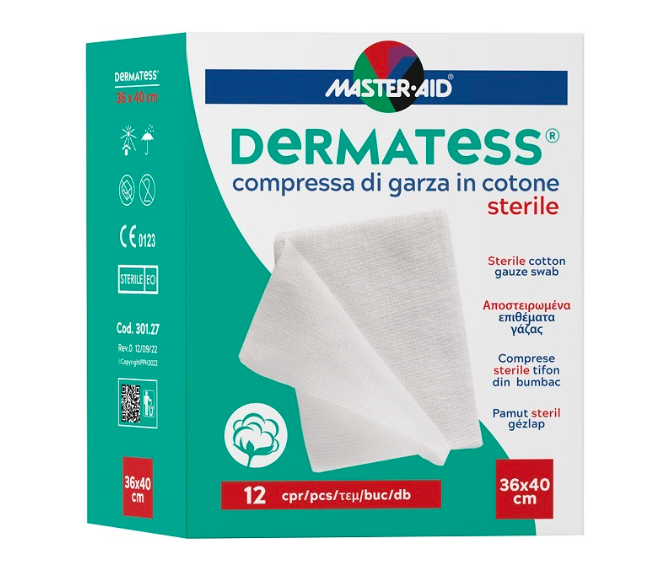 GARZA COMPRESSA DERMATESS IN COTONE 36X40CM 12 PEZZI